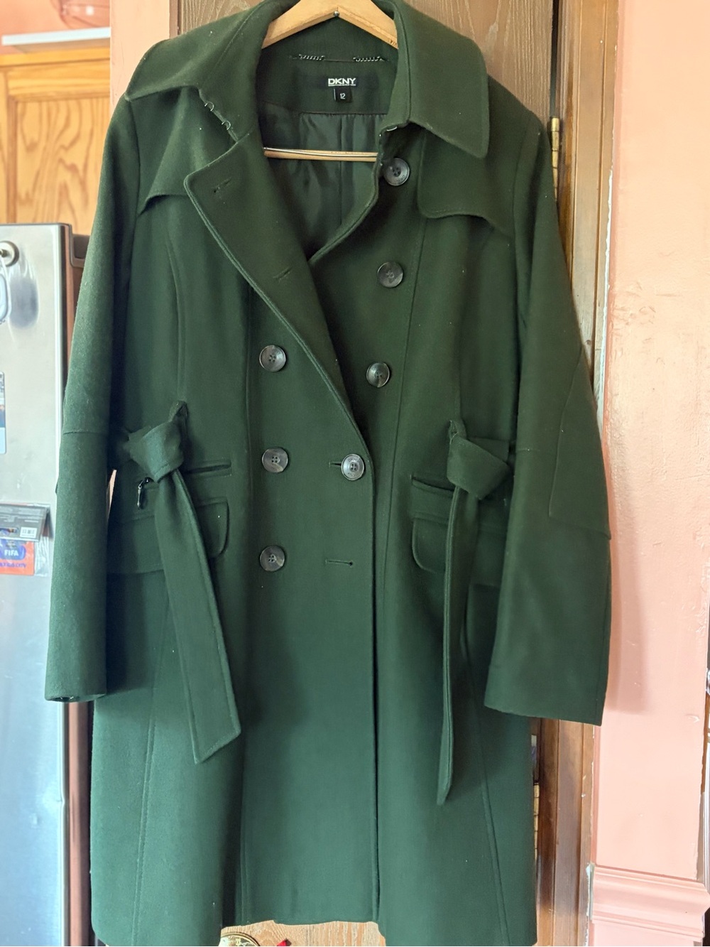 DKNY Forest Green Double-Breasted Trench Coat